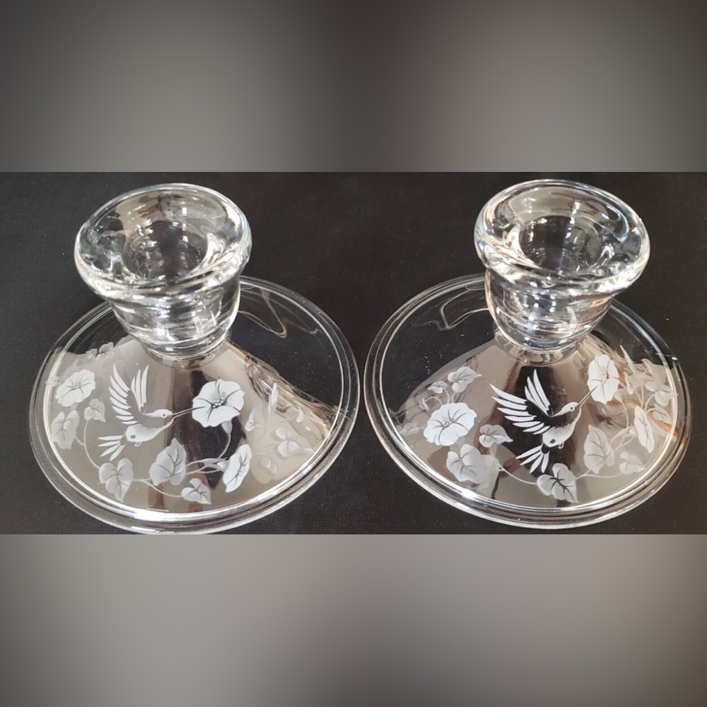 Candle Holders set of 2 -Avon Crystal Hummingbird Collection. Great condition
